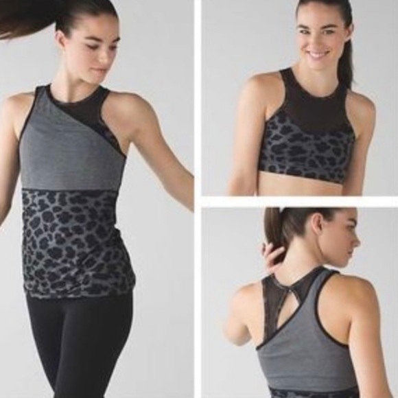 NWT Lululemon Meshed Up Tank Size 4 Black Gray Cheetah Print - Picture 4 of 12